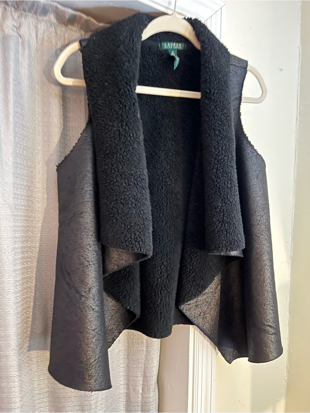 Ralph Lauren Black Shearling Draped Vest M